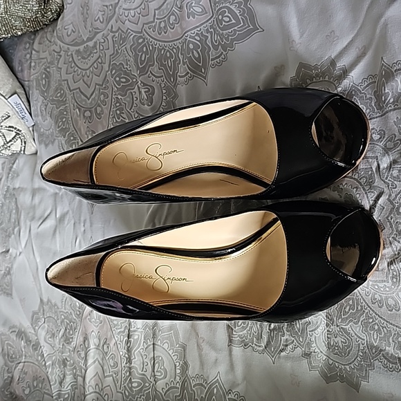 Jessica Simpson Patient Leather Peep Toe Wedges - Picture 2 of 5